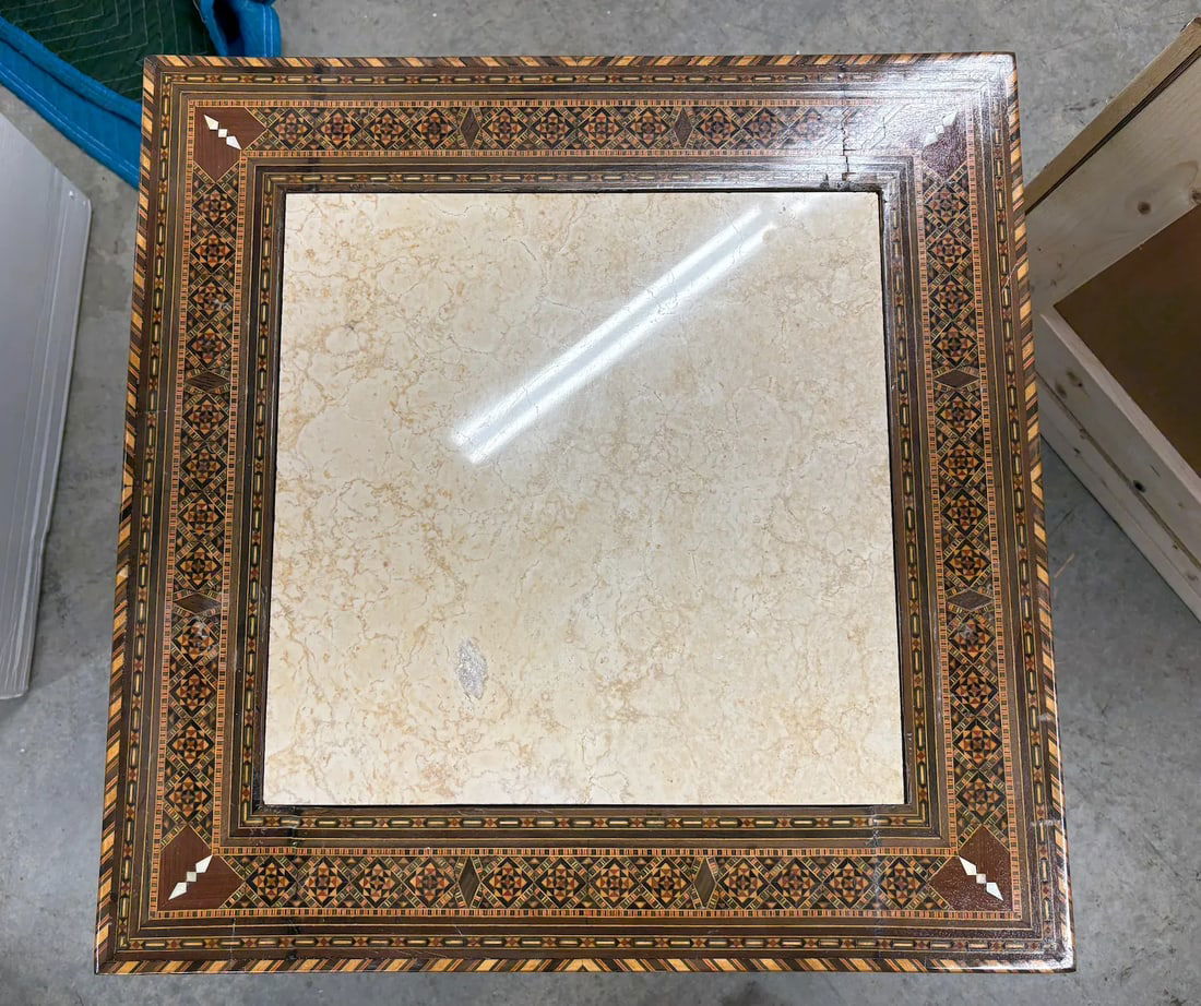 1980s Vintage Moroccan Accent Table With Travertine Marble Insert - 10