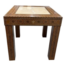 1980s Vintage Moroccan Accent Table With Travertine Marble Insert