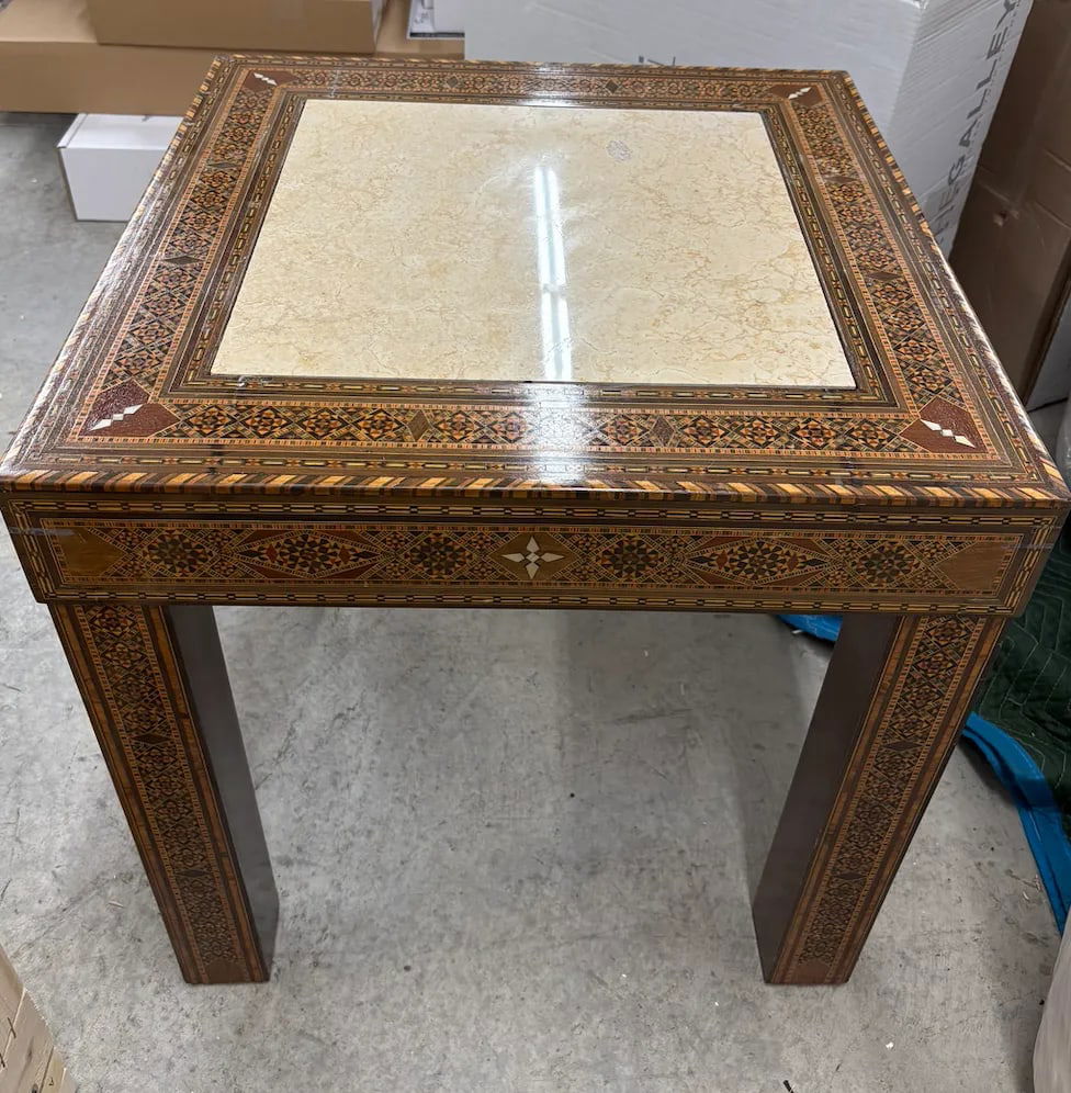 1980s Vintage Moroccan Accent Table With Travertine Marble Insert - 2