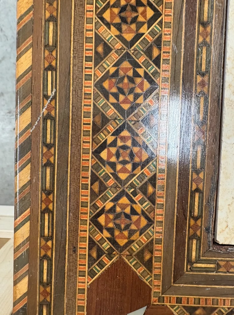 1980s Vintage Moroccan Accent Table With Travertine Marble Insert - 5