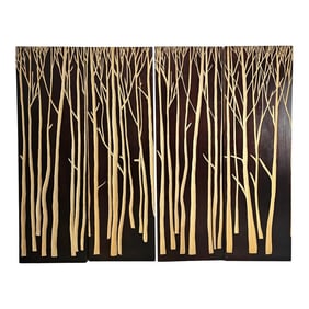 Palecek "Birch Forest" Set of 4 Wall Hanging Wood Panels, 60" Contemporary Art