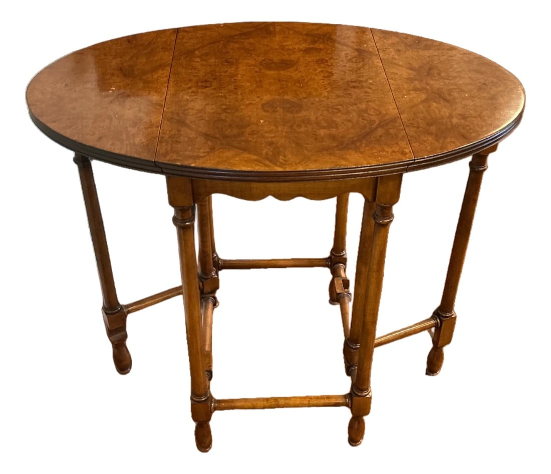 Vintage Baker Furniture Attributed Gate Leg Drop Leaf Side Table, Burled Walnut (1 of 10)