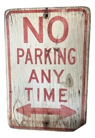 Vintage Wooden "No Parking Any Time" Providence Police Sign