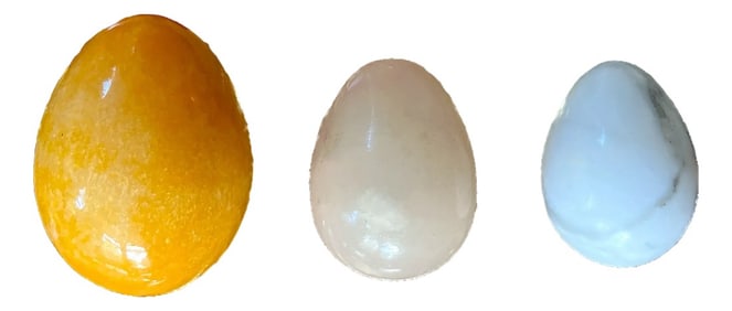 Mid-Century Italian Hand-Carved Calcite, Alabaster, and Marble Eggs – Set of 3