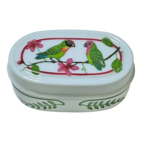 Vintage Parrots of Paradise Porcelain Box by Lynn Chase - Tropical Coastal