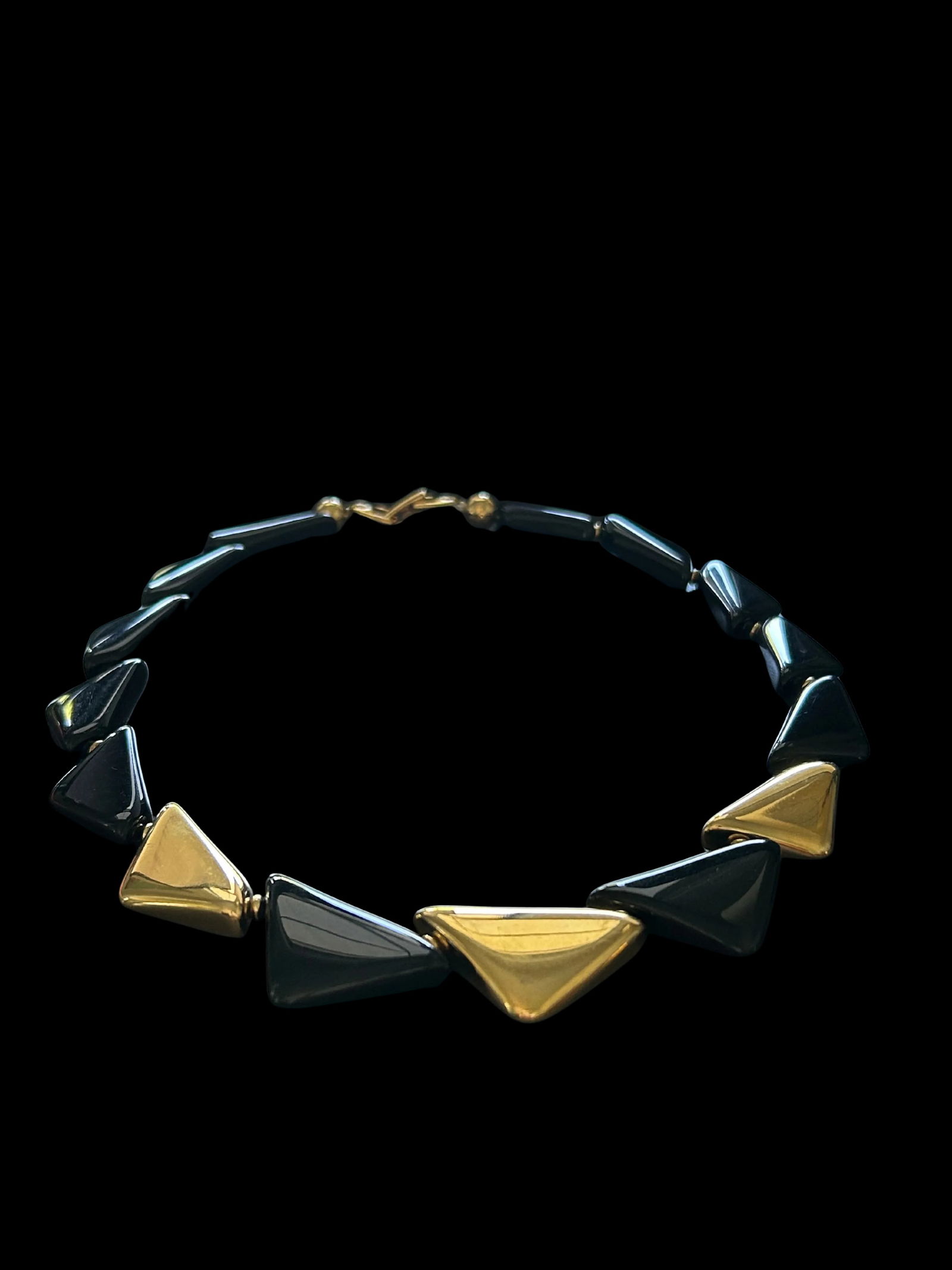 Vintage Napier Black and Gold Geometric Collar Necklace, Signed Statement Jewelry - 2
