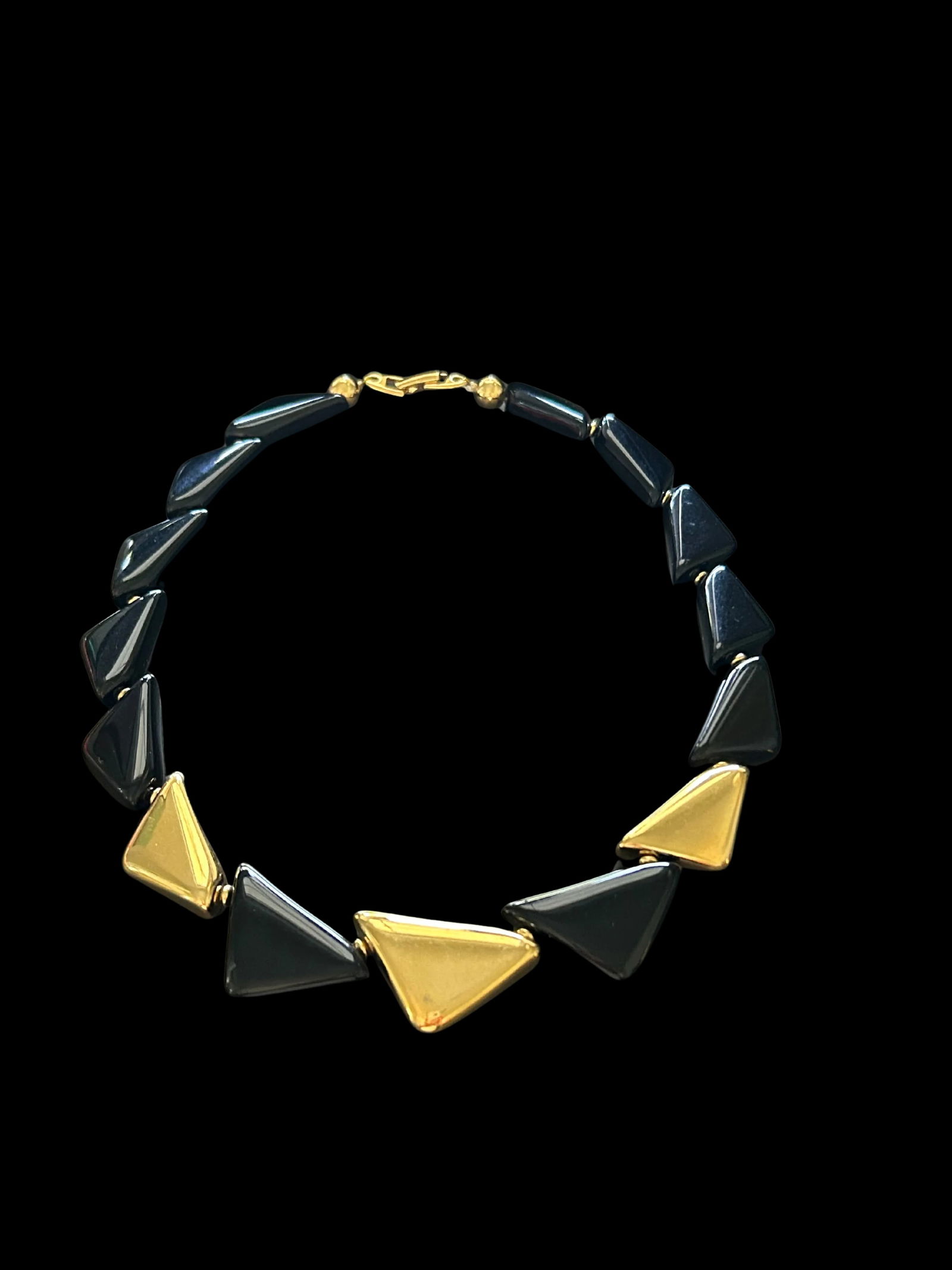 Vintage Napier Black and Gold Geometric Collar Necklace, Signed Statement Jewelry - 3