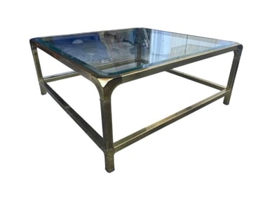Large Vintage Mastercraft Style Solid Brass Waterfall Coffee Table With Beveled Glass Top