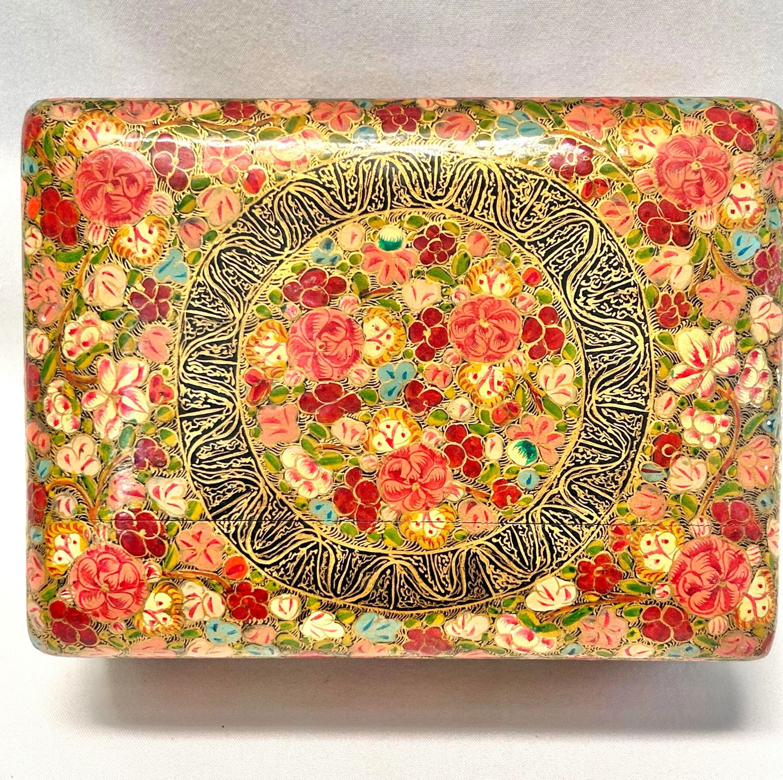 1920s Antique Kashmiri Floral Paper Mache Box - 2