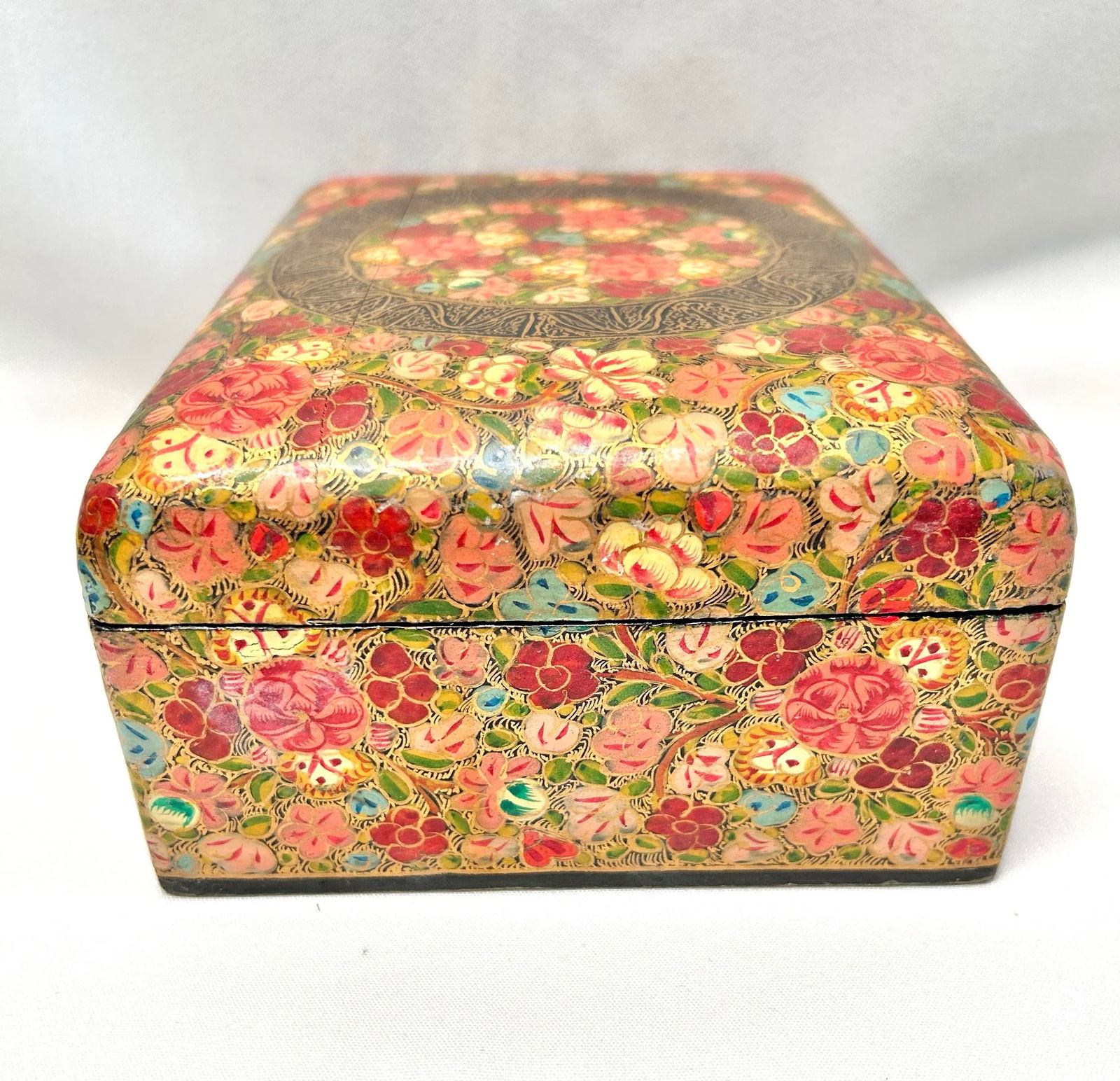 1920s Antique Kashmiri Floral Paper Mache Box - 6
