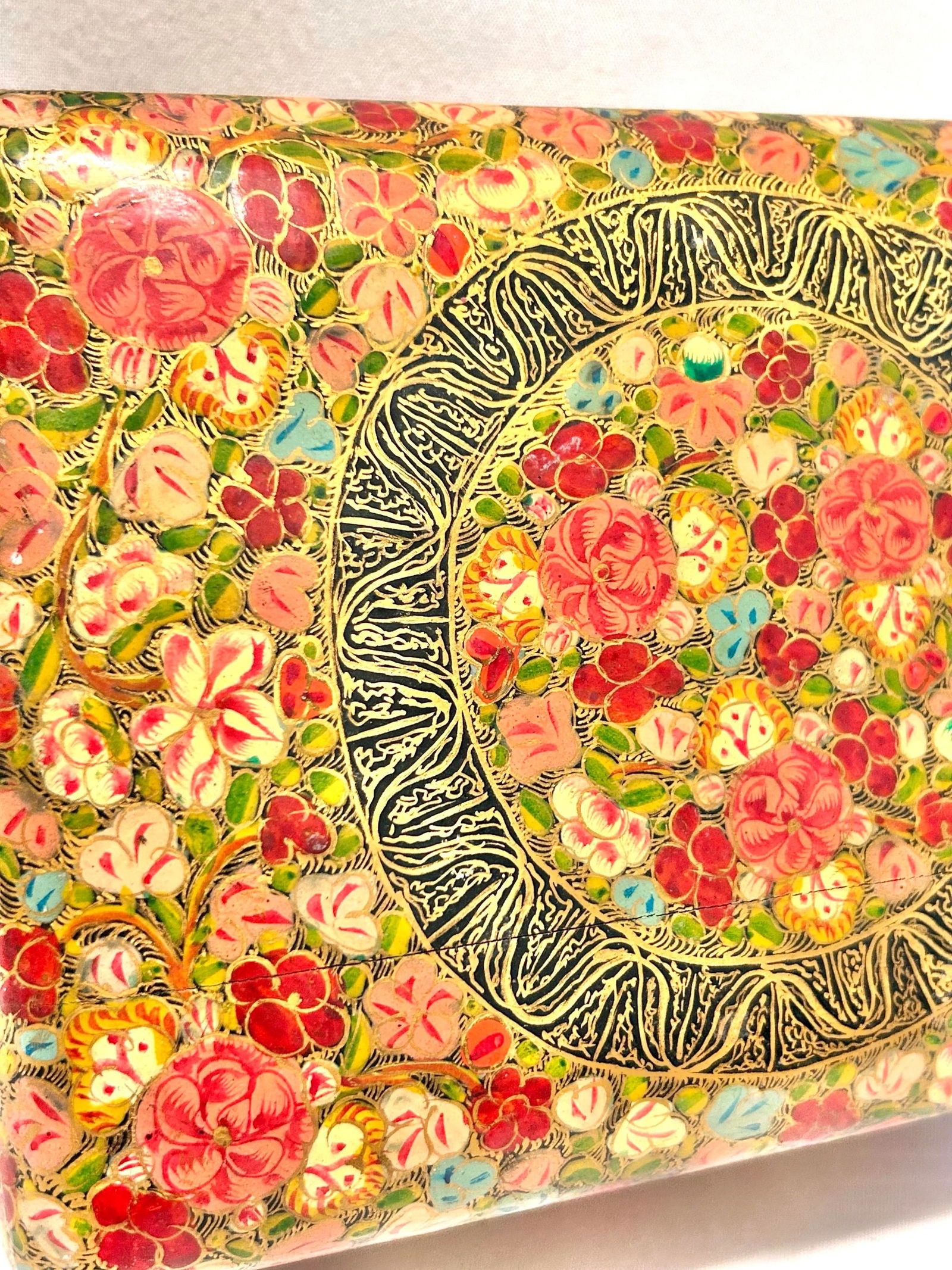 1920s Antique Kashmiri Floral Paper Mache Box - 8