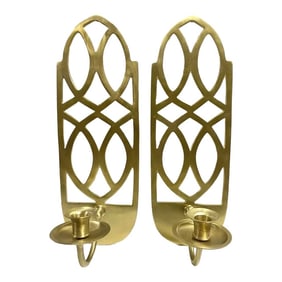 Vintage Brass Hollywood Regency Candle Wall Sconce Taper Cutout - A Pair