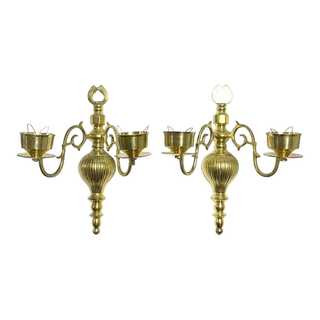 Vintage Traditional Hollywood Regency Brass Candle Wall Sconces Candelabras - A Pair (1 of 12)