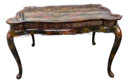Maitland-Smith Hand-Painted Chinoiserie Coffee Table With Scalloped Top