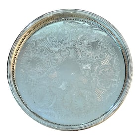 Vintage 18" Poole Silver Co Round Gallery Tray