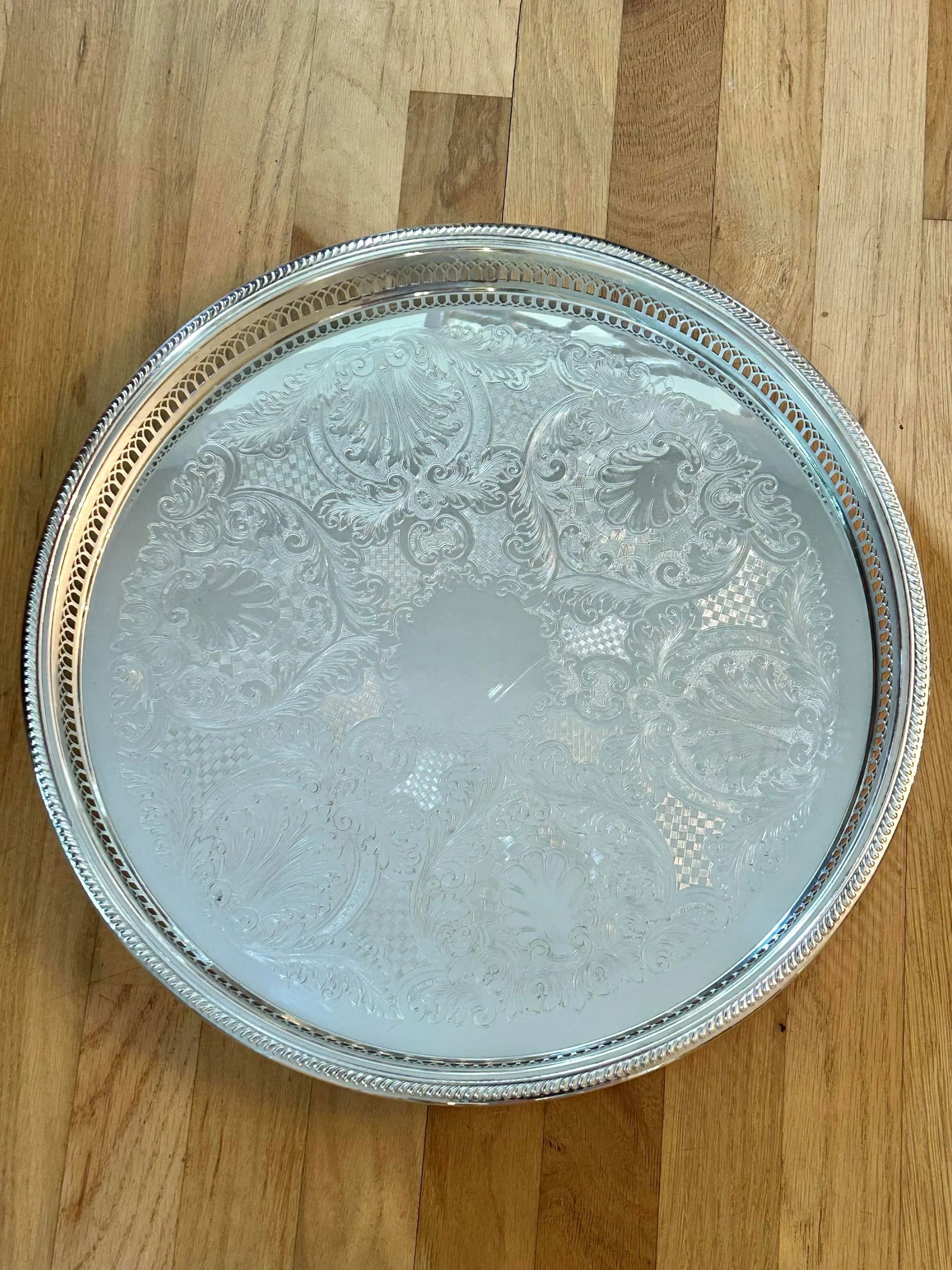 Vintage 18" Poole Silver Co Round Gallery Tray - 2