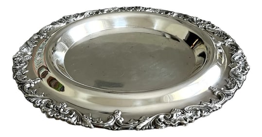 Large 20th Century Hotel Silver Footed Salver Tray With Inset Bowl by Dodge, Inc. – Queen