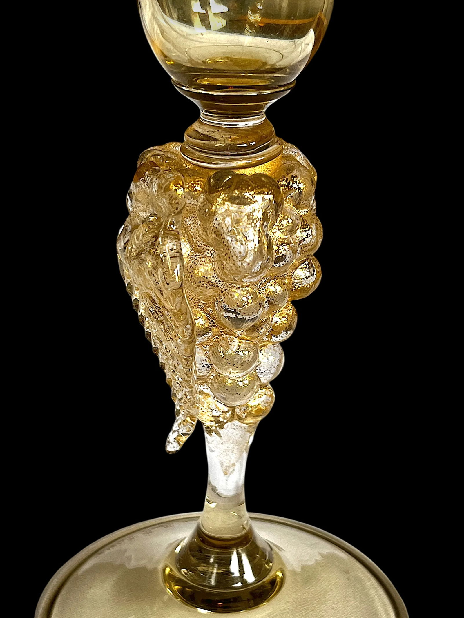 Vintage 1970s Signed Nason Moretti Murano Champagne Flutes With Grape Cluster Stems Gold Infused - A - 4
