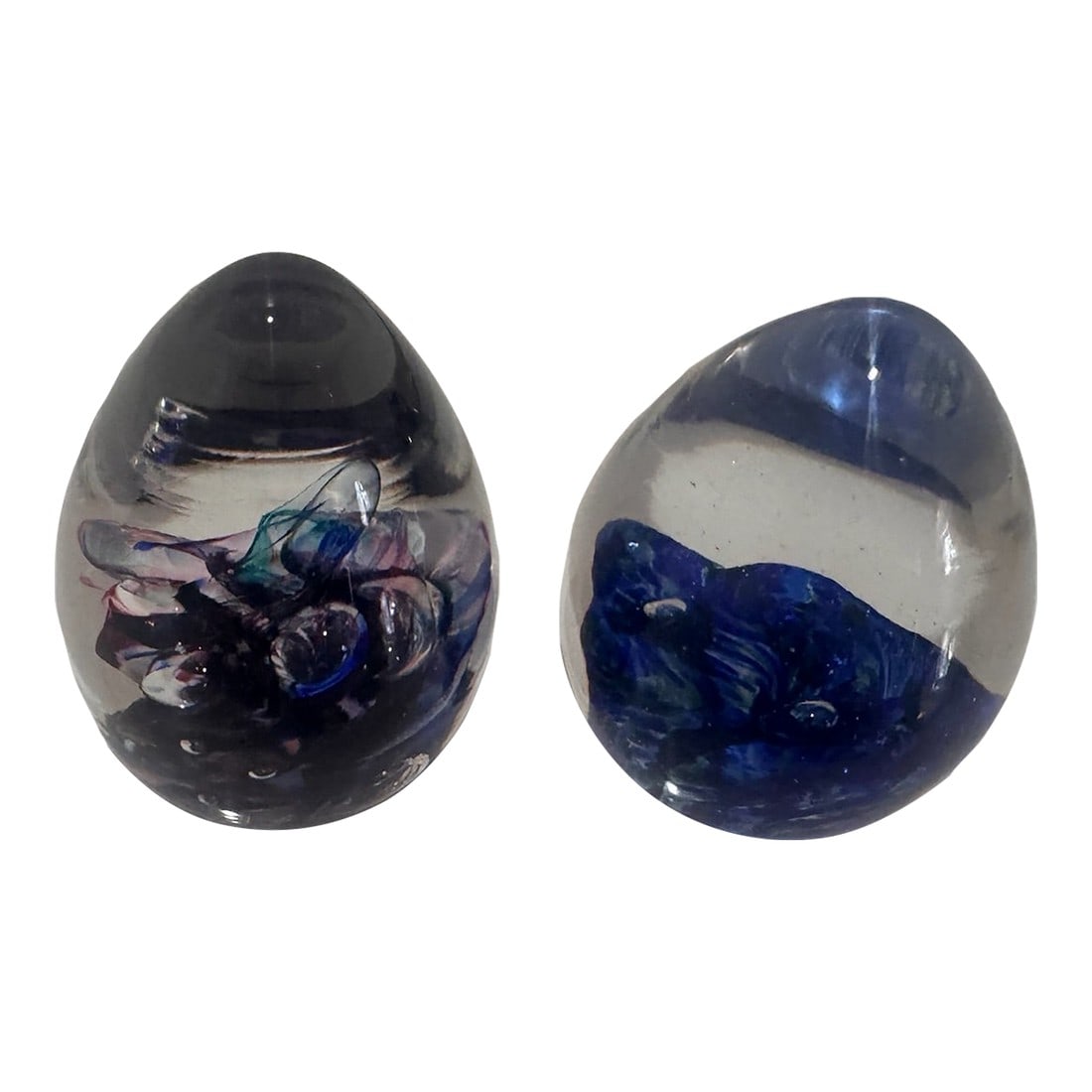 Mid 20th Century Pair of Black Sheep Glass Signed Egg Paperweights: Pair of Black Sheep Glass Signed Egg Paperweights 2.75" Height Description: Pair of signed glass egg paperweights by Black Sheep Glass. Each measures 2.75" in height and exhibits the studio's