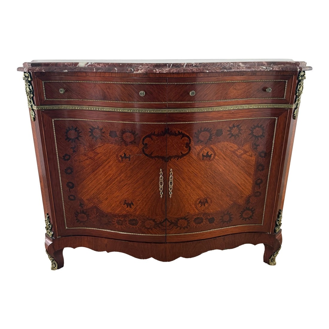Late 20th Century French/Italian Louis XV Style Marble-Top Sideboard With Floral Marquetry and Ormol (1 of 18)