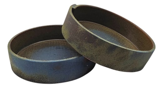 Pair of Studio Pottery Mori-Bana Suiban Bowls, Japanese Ikebana Bonsai Stoneware Vessels