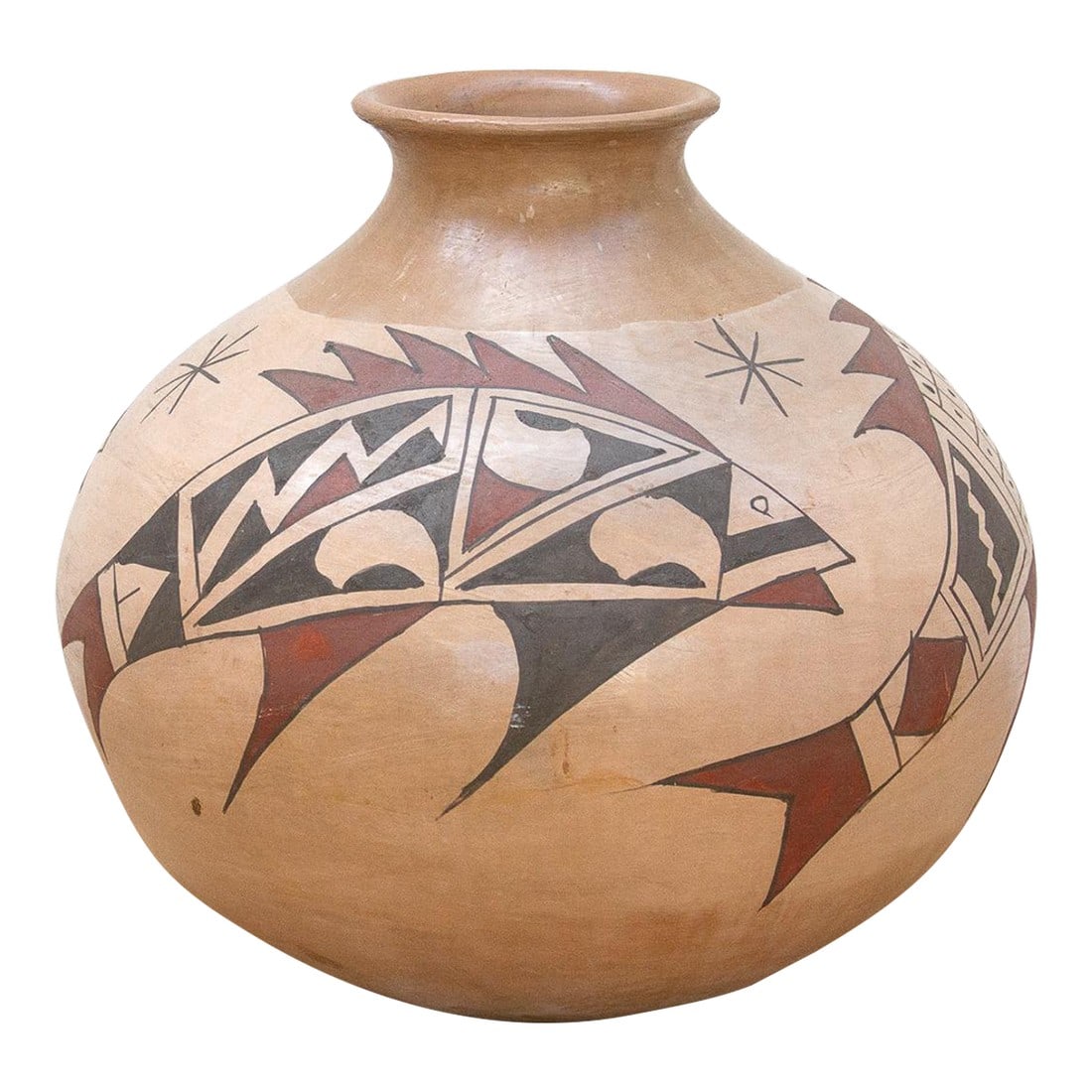 The Water Spirit Mata Ortiz Large Vessel: This spectacular vessel is a profound tribute to the ancient artistry of Northern Mexico, hailing from the rugged Chihuahuan desert. This unique pot, in the distinct style of Mata Ortiz pottery, is