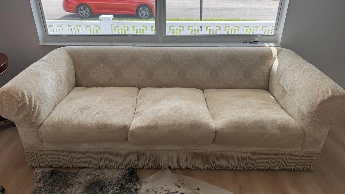 Kreiss Collection Rolled-Arm Sofa With Decorative Fringed Skirt - 3