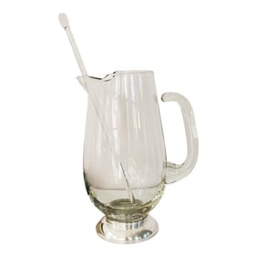 1950s Mid-Century Handblown Glass Pitcher With Sterling Silver Base & Stirrer "” J. Rogers