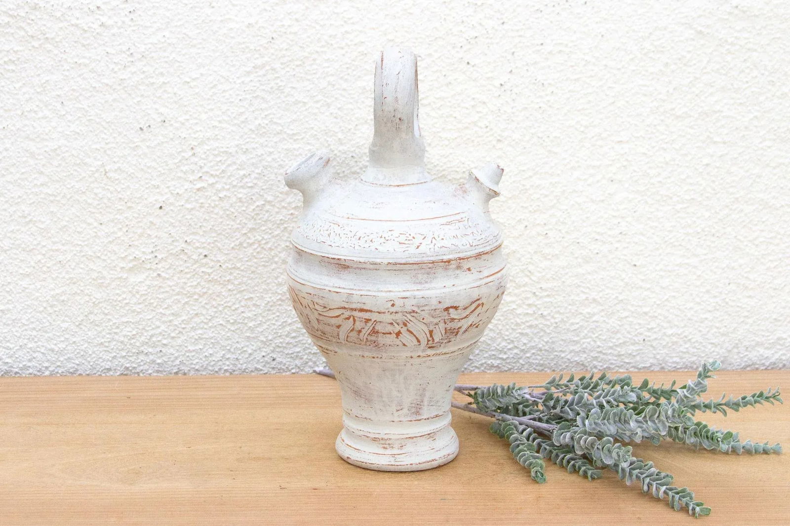 Antique Chalky White Spanish Jug - 9