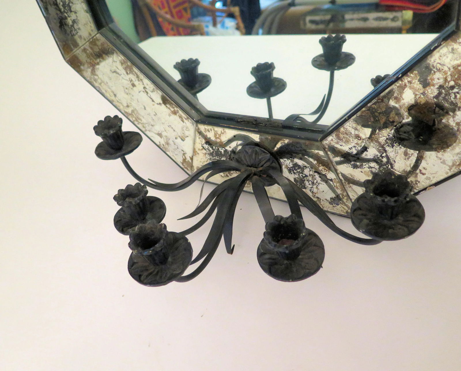 Vintage Venetian Mirror With Five Candle Holders - 5