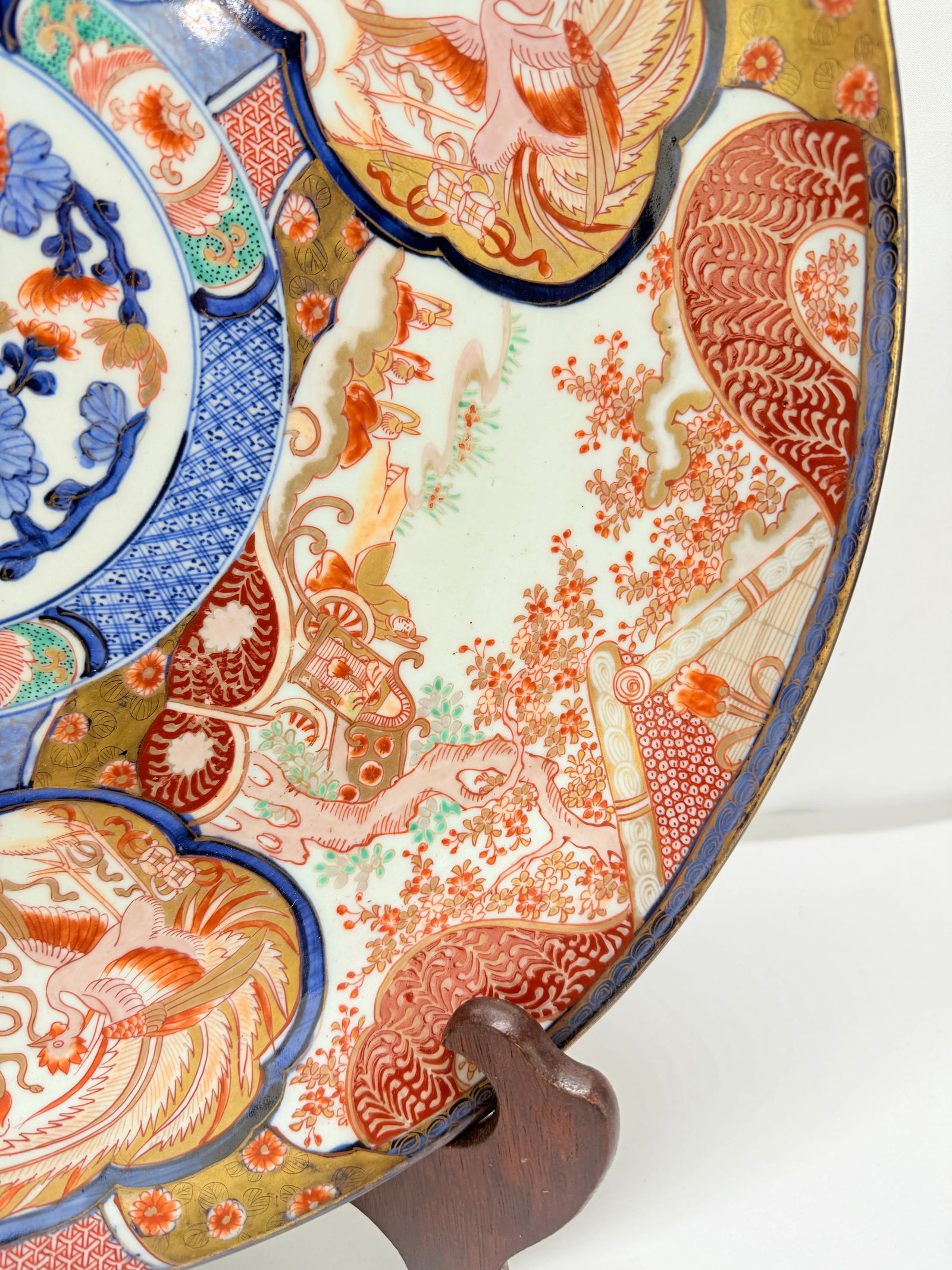 Monumental Japanese Imari Charger With Phoenix & Floral Reserves, Late Edo 19th - 14