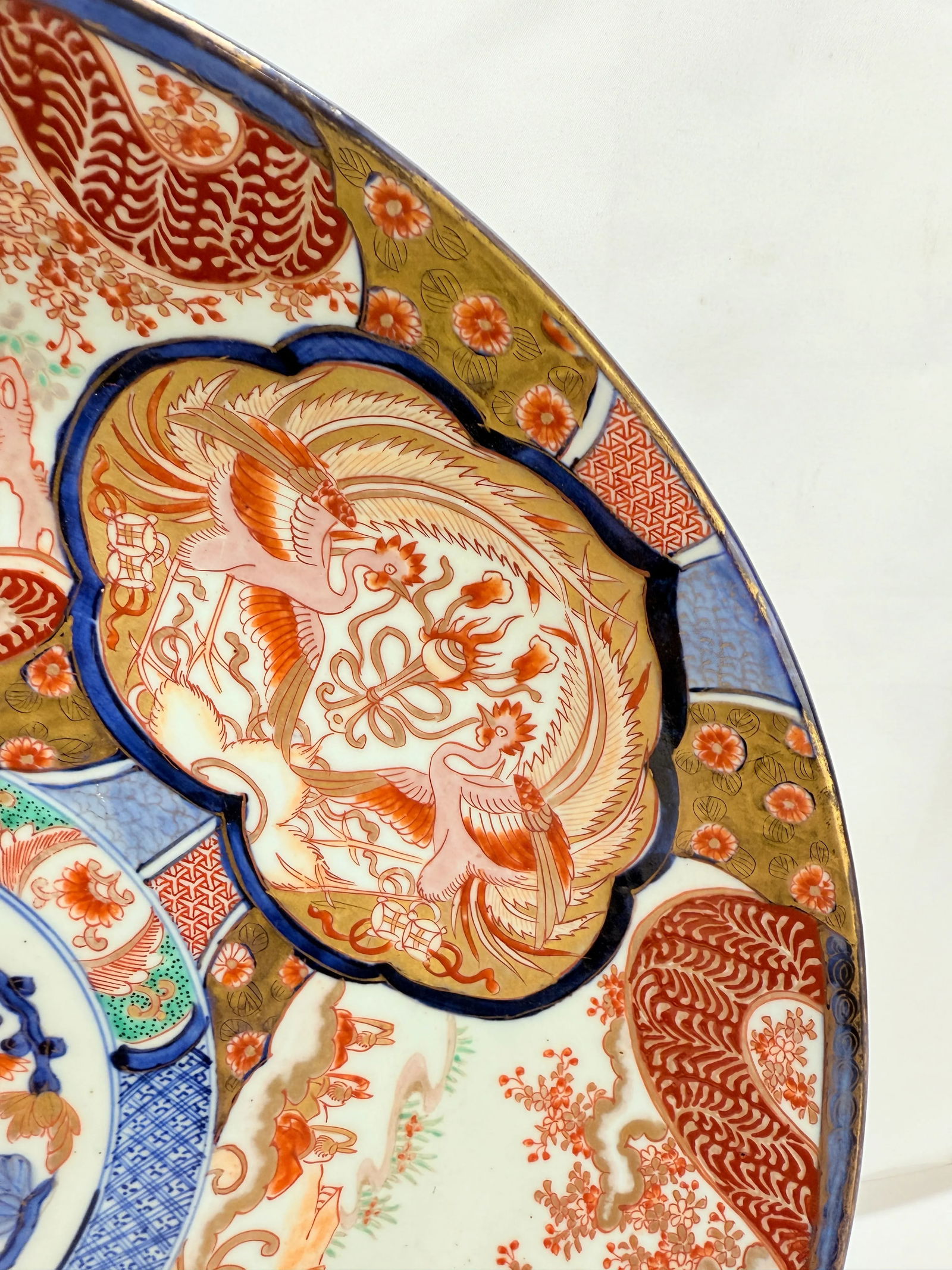 Monumental Japanese Imari Charger With Phoenix & Floral Reserves, Late Edo 19th - 9