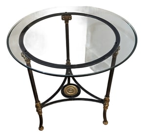 Maitland Smith Style Neoclassical Glass Top Iron and Brass Table