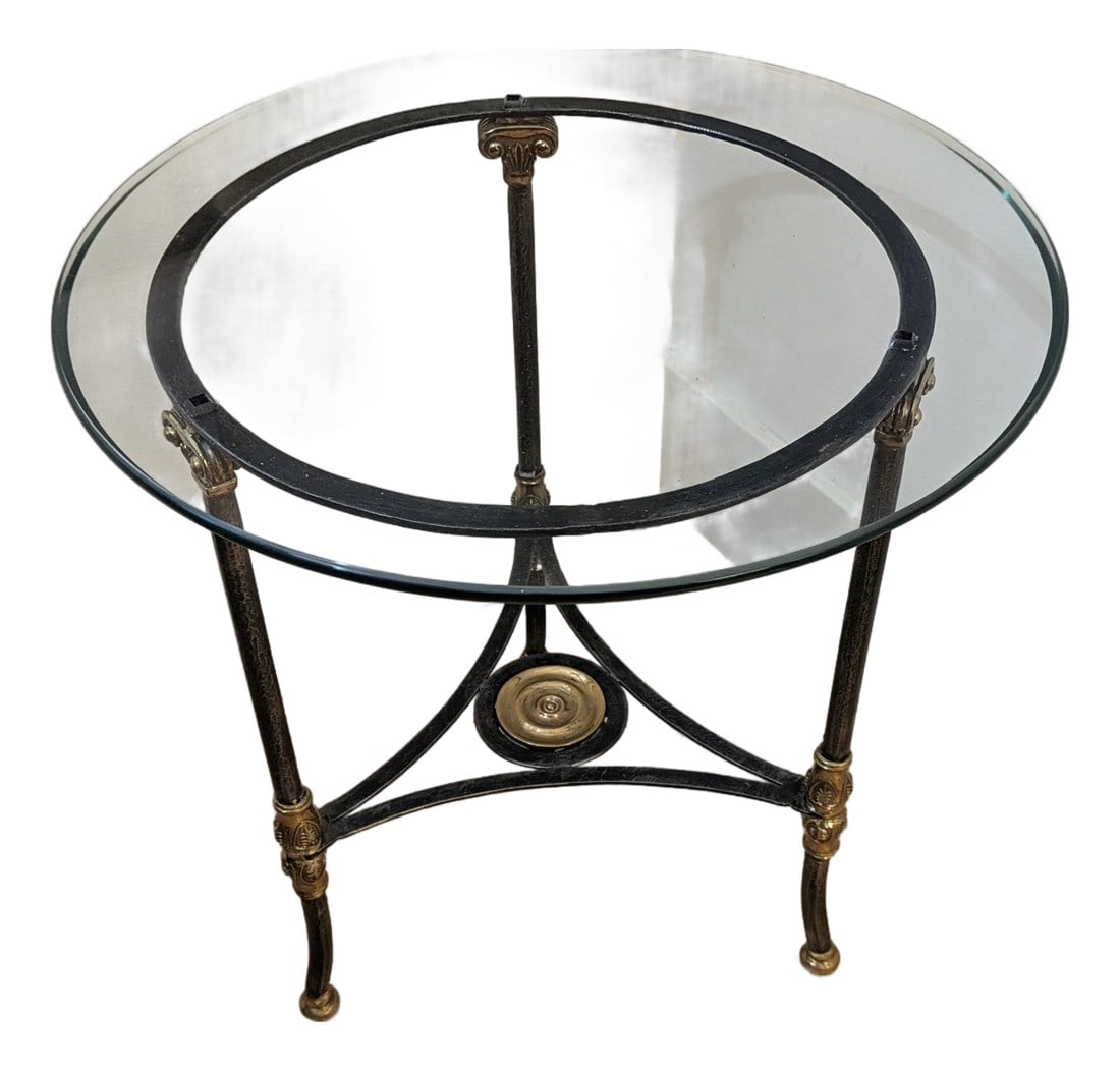Maitland Smith Style Neoclassical Glass Top Iron and Brass Table (1 of 2)