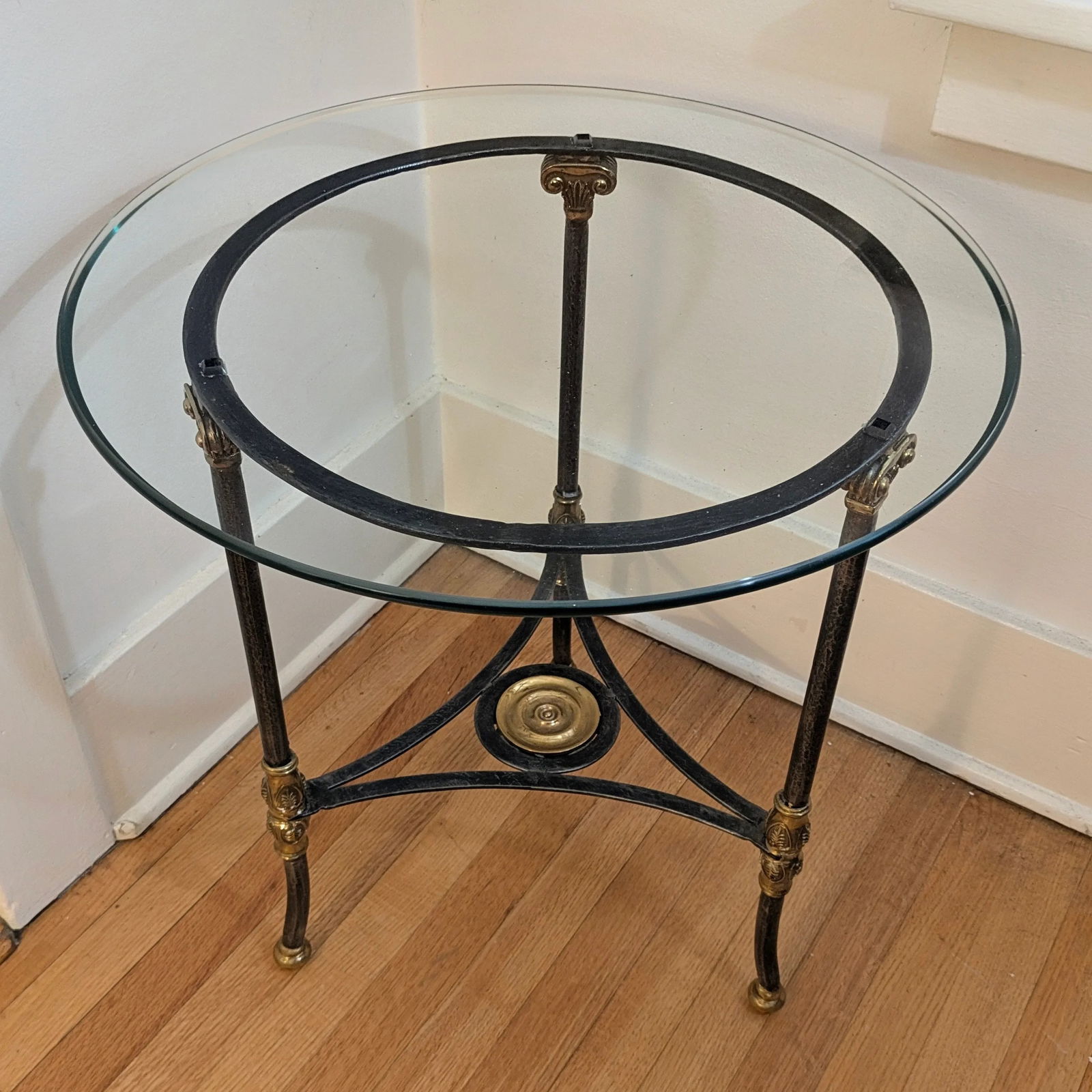 Maitland Smith Style Neoclassical Glass Top Iron and Brass Table - 2