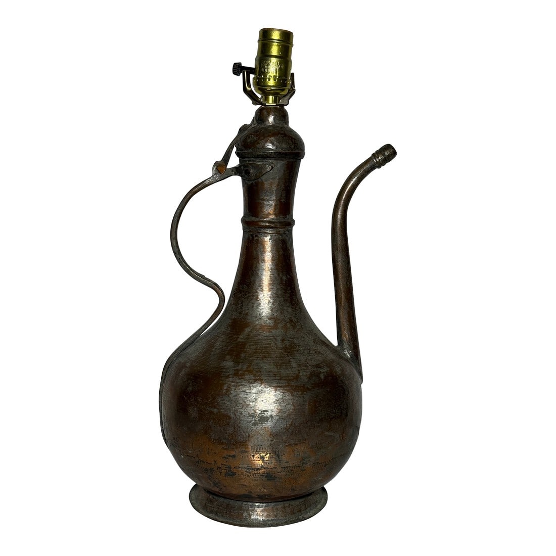 Antique Middle Eastern Copper Ewer Table Lamp - 19th Century Ottoman Craftsmanship: ;Discover the charm of a bygone era with this stunning Antique Middle Eastern Copper Ewer Table Lamp, a true statement piece that seamlessly blends history with functionality. This exquisite lamp, cra