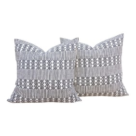 Pair of Large Black & White Blockprint Kantha Pillow