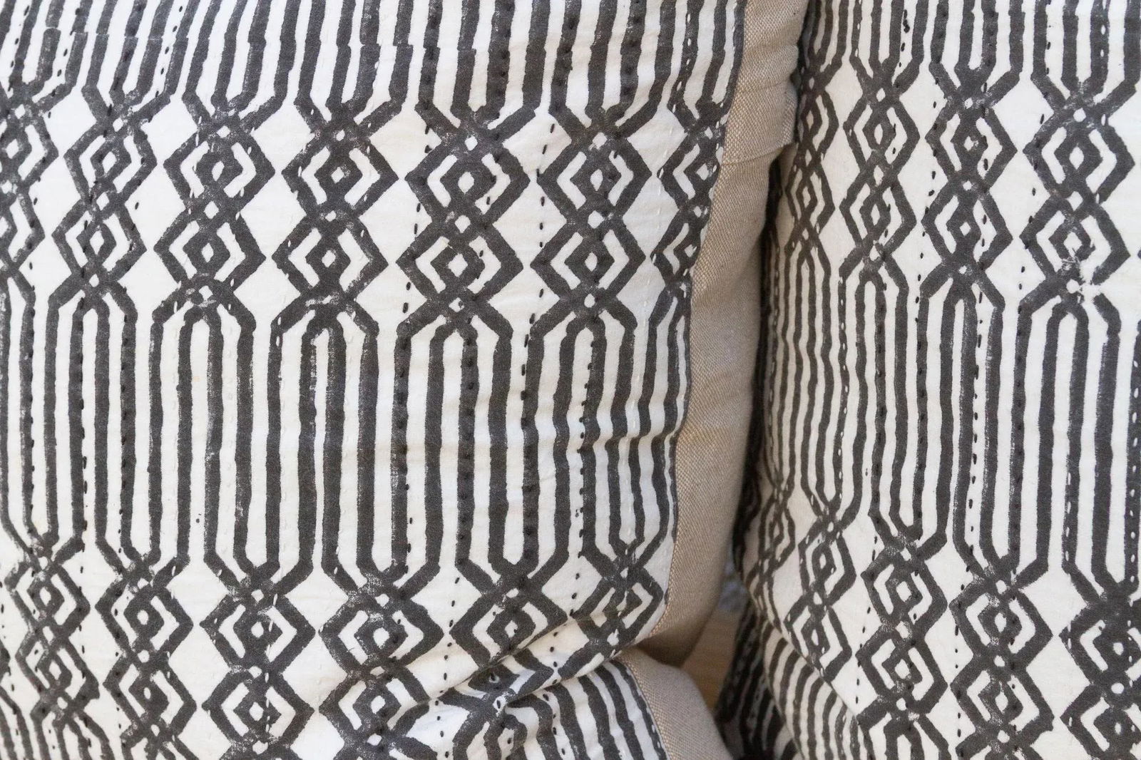 Pair of Large Black & White Blockprint Kantha Pillow - 5