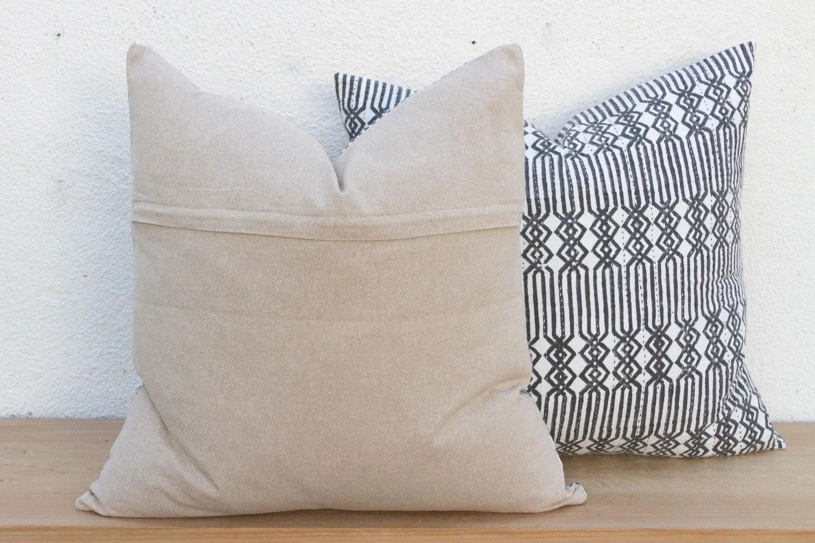 Pair of Large Black & White Blockprint Kantha Pillow - 6