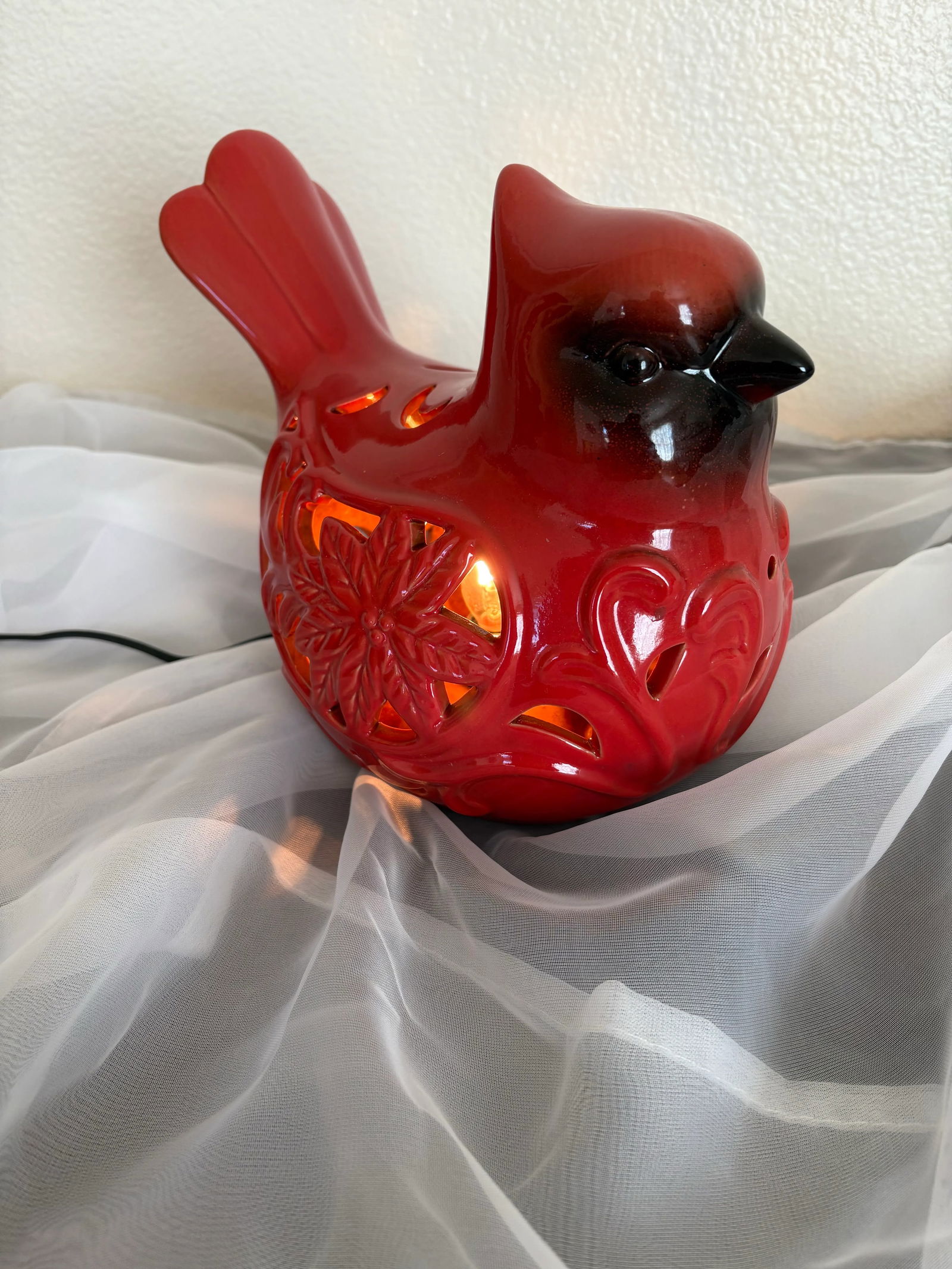 Vintage Red Cardinal Ceramic Light - 4