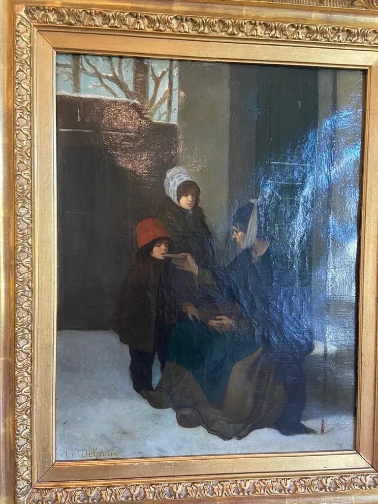 19th-Century Belgian Academic Realist Style Painting, by Charles De Groux, Depicting a Tender Domest - 2