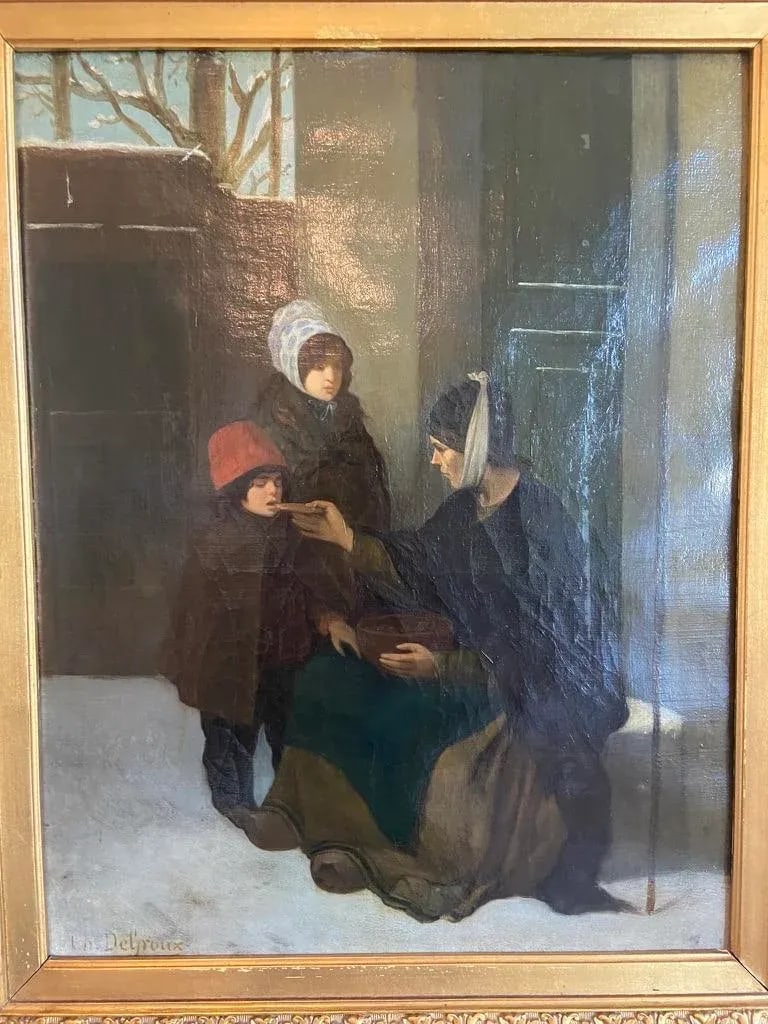 19th-Century Belgian Academic Realist Style Painting, by Charles De Groux, Depicting a Tender Domest - 3