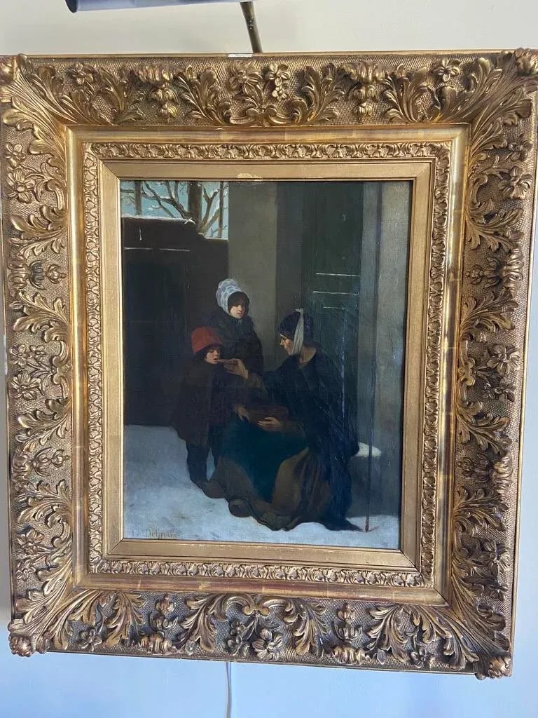 19th-Century Belgian Academic Realist Style Painting, by Charles De Groux, Depicting a Tender Domest - 9