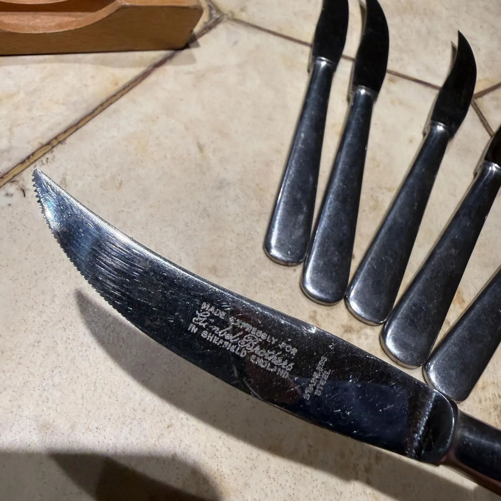 Vintage Gimbel Brothers Sheffield Steak Knives Mid-Century Modern Set of 6 - 7