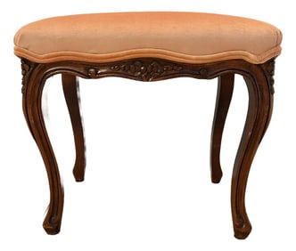 Vintage Italian Made Carved Mahogany Footstool Upholstered in Pink Velvet