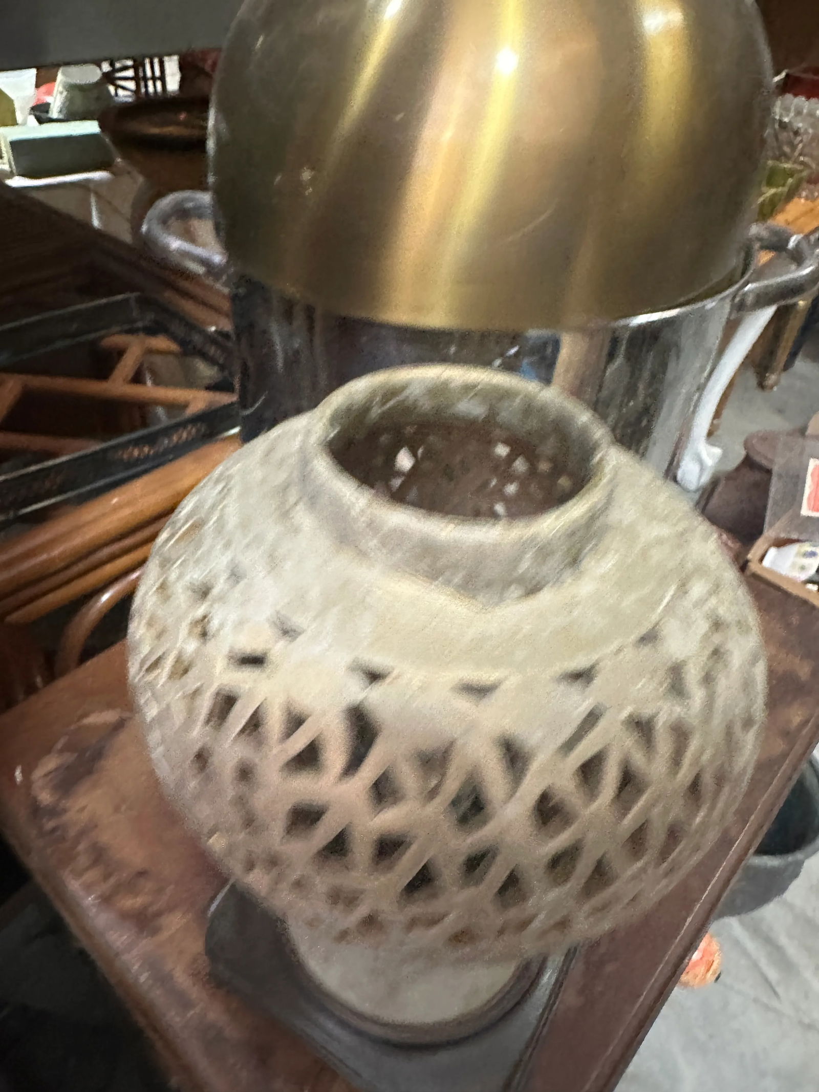 Vintage Cream Colored Ceramic Abstract Lamp - 2