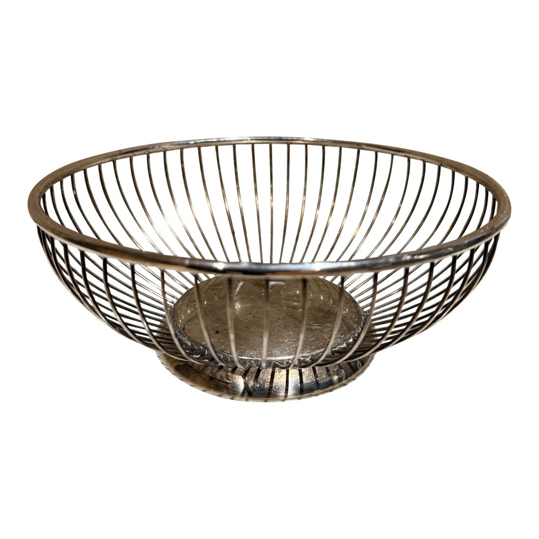 Italy Mid Century Modern Small Nickel Silver Basket: For your consideration, a mid-century modern nickel or silver-plate basket. Stamped MADE IN ITALY. Dimensions: 3.25" H x 8" diameter Please visit take a look at our listings, we have an amazing