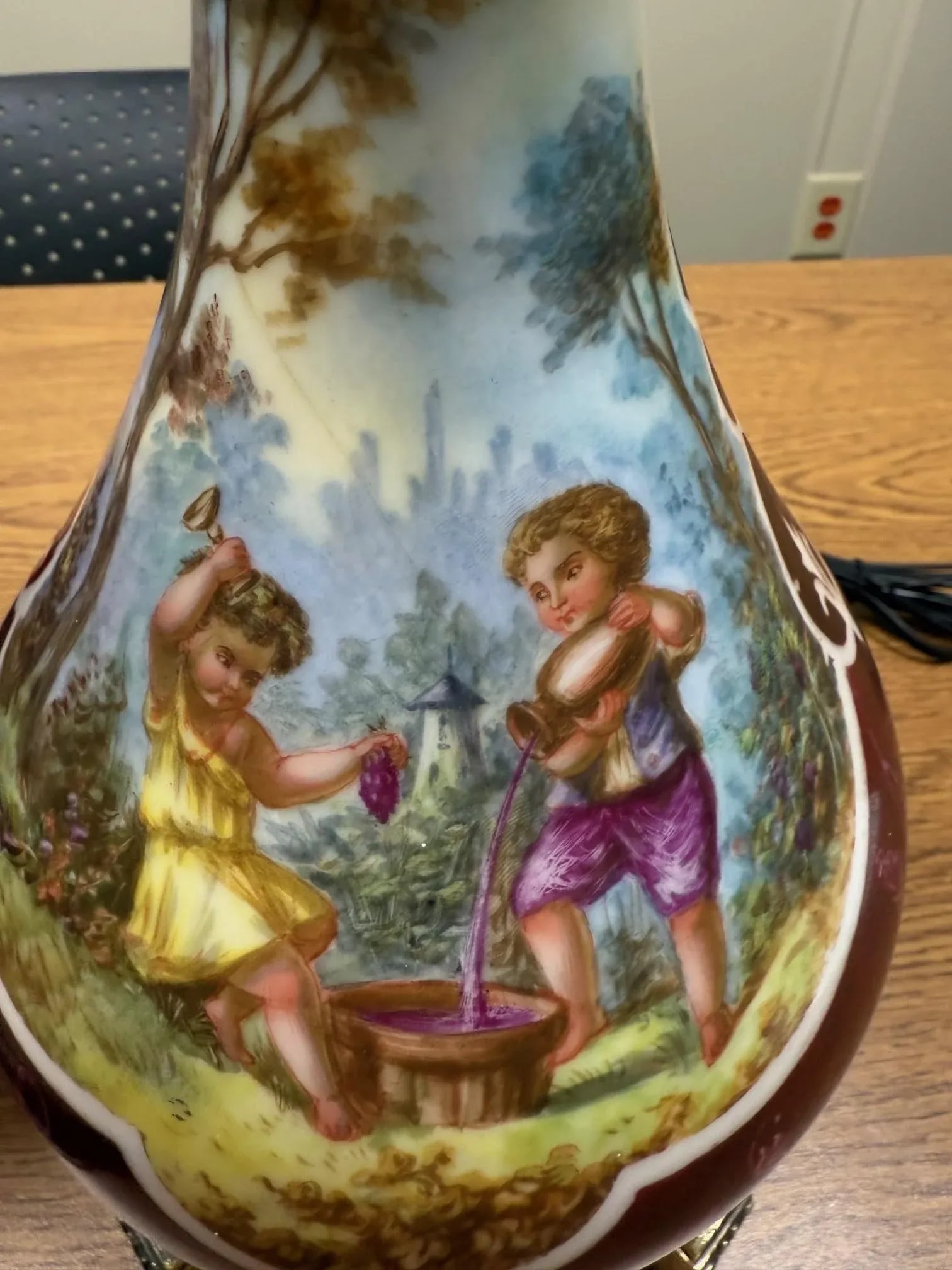 Mid-20th Century French Rococo Style Hand-Painted Porcelain Lamps – a Pair - 7