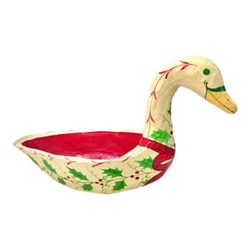 Large Paper Mache Swan Bowl - Christmas Swan - Signed