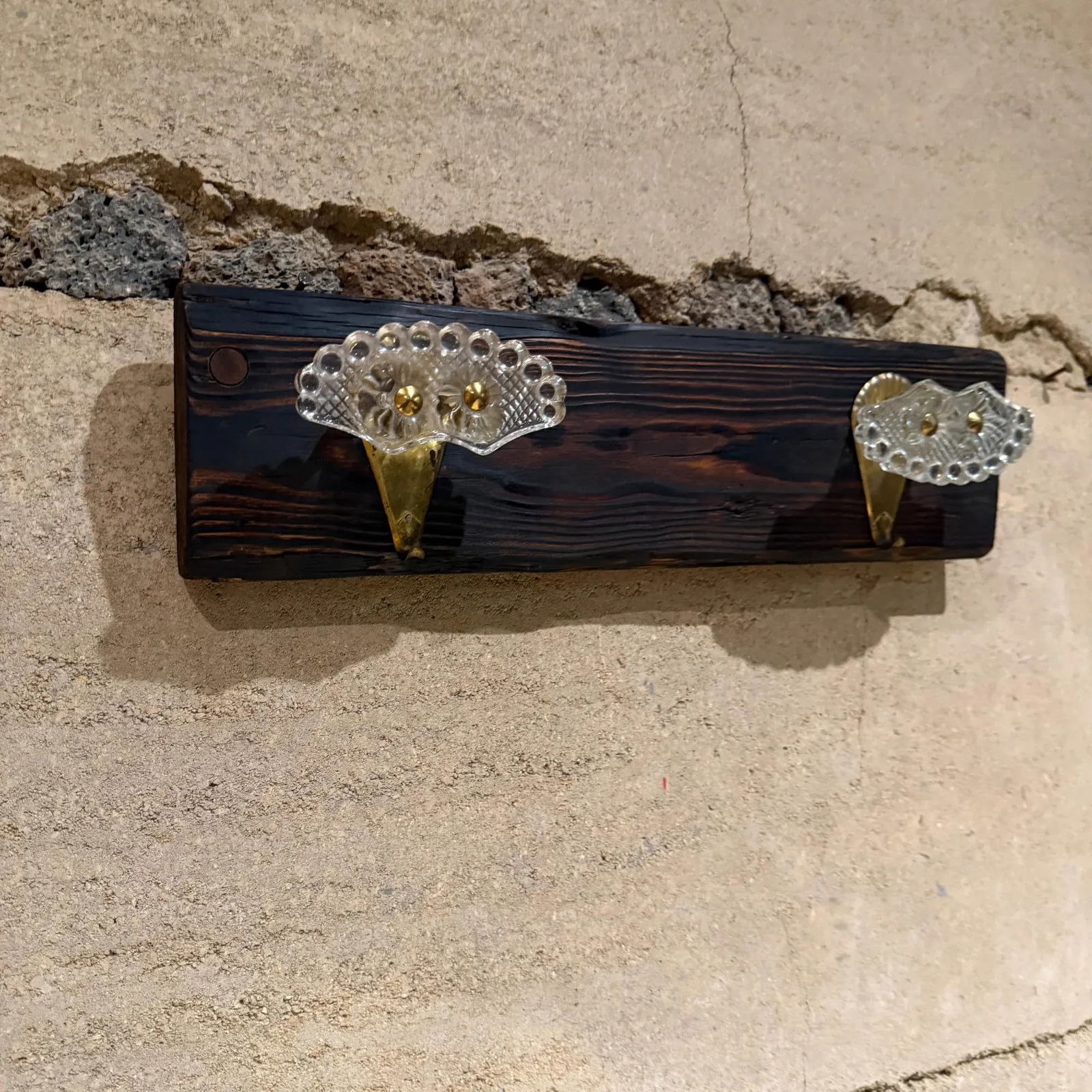 Mid Century Elegant Italian Coat Rack Hooks Brass and Art Glass Set of Two - 6